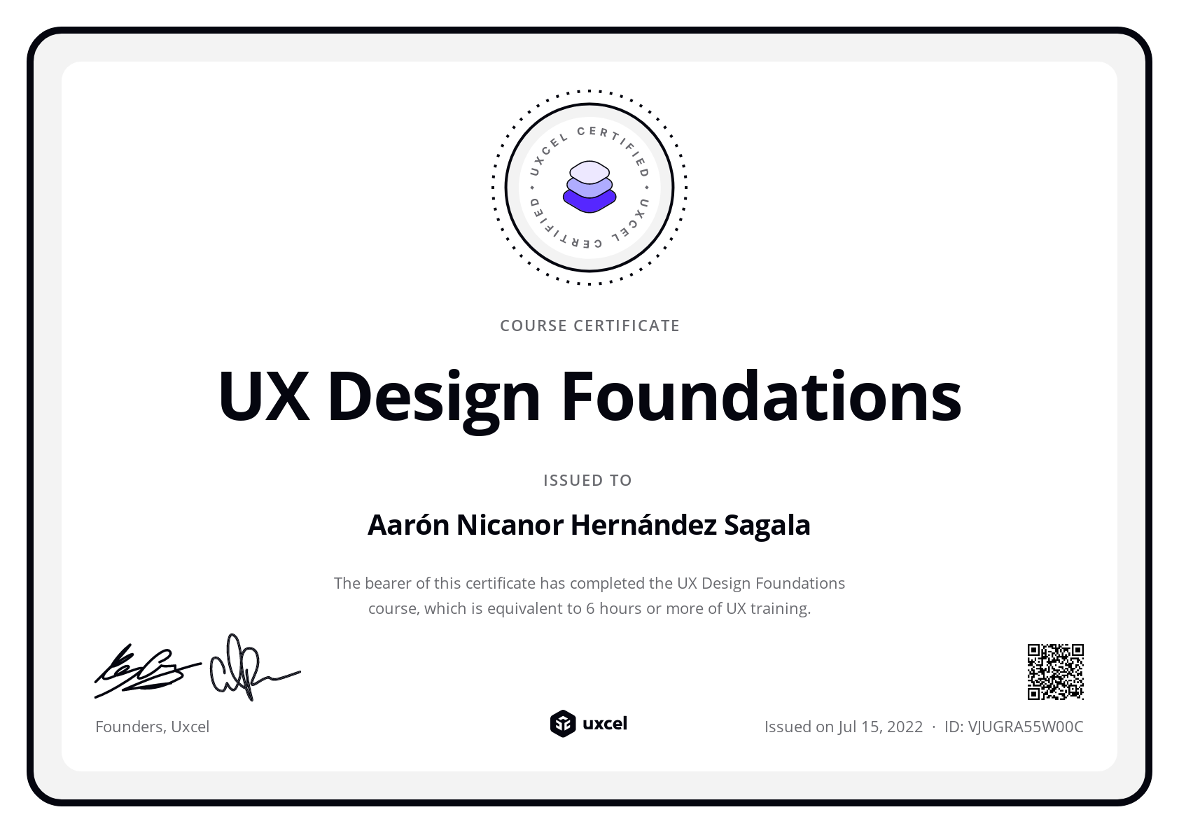 Aarón Nicanor Hernández Sagala's certificate